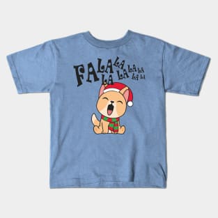 Cute Christmas Dog Singing Fa la la la Song Kids T-Shirt